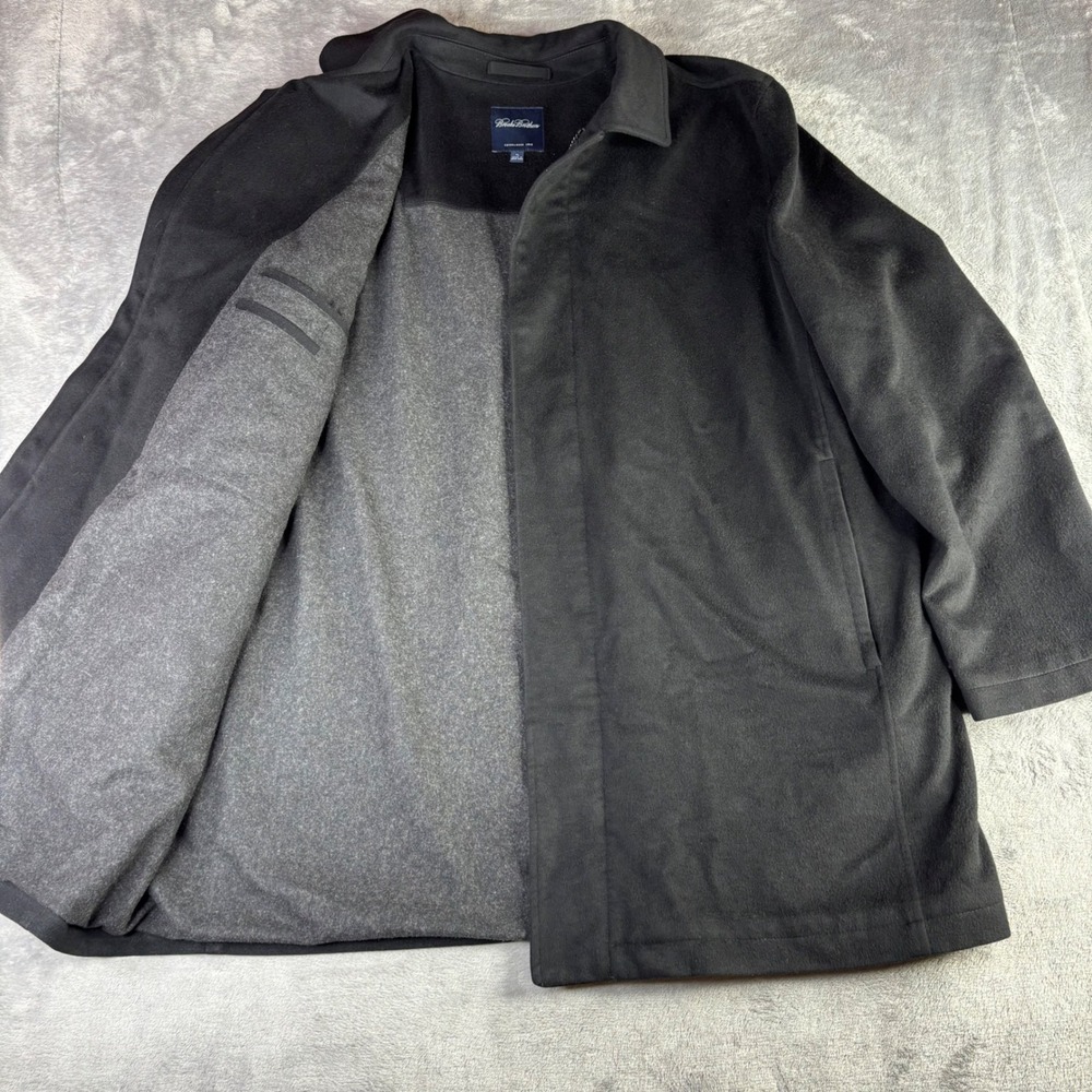 Brooks Brothers Car Coat Mens XL Black 100% Wool Zip‎ Button Front Solid Classic
